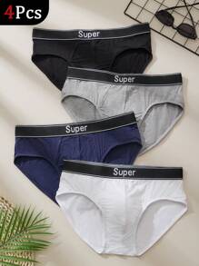 4Pcs Men's Triangle Briefs Boxer Stylish Letter Waistband Stretch Selected Material Soft Daily Sleep Boxer Men's Briefs - Multicolor - View 1