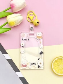 1个可爱卡通熊猫兔子图案卡包，透明双面银行/信用卡套，多功能照片/名片保护套，女士钱包/钥匙链卡袋