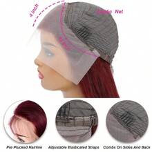 250% Full Straight Lace Front Wig Human Hair Wigs Transparent 13x4  Lace Frontal Wig For Women Bone Straight Brazilian Human Hair Lace Wig With Full Edges Baby Hair Pre Plucked Straight Wig Natural Black #1B,99J Burgundy - S1/99J - 查看 10