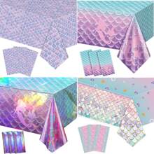 1pc Mermaid Party Tablecloth Set, Mermaid Scale Design Disposable Tablecloth For Birthday, Banquet, Holiday, Party And More - Multicolor - View 2