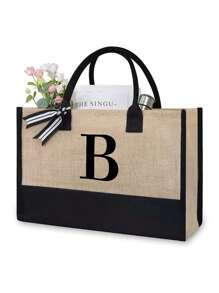 1pc Canvas Tote Bag With Cosmetic Pouch, Personalized Gift Bag Suitable For Wedding, Birthday, Beach, Vacation, Backpack And More, Great Gift For Women, Moms, Teachers, Friends, Bridesmaids, Students, Large Capacity - Khaki - View 21