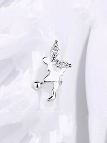 1 件锌合金水钻天使耳夹，可调节无穿孔简约耳环，百搭时尚配饰