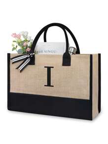 1pc Canvas Tote Bag With Cosmetic Pouch, Personalized Gift Bag Suitable For Wedding, Birthday, Beach, Vacation, Backpack And More, Great Gift For Women, Moms, Teachers, Friends, Bridesmaids, Students, Large Capacity - Khaki - View 30