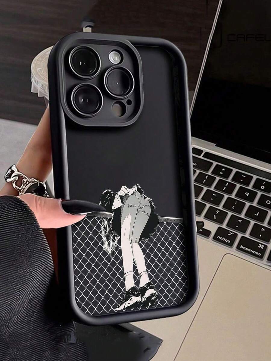 1pc Fashion Thick Anti-Drop Cartoon Character Printed Phone Protective Case Compatible With Apple & Series - Multicolor - View 1