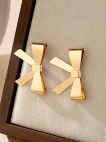 1 对金属合金蝴蝶结耳钉，简约而奢华优雅的设计，适合情人节、派对、正式活动和日常穿着、妈妈、母亲、母亲节、礼物