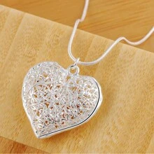 Dây chuyền mặt trái tim chạm khắc bằng bạc Sterling 925 18-30 inch cho phụ nữ thời trang trang sức tiệc cưới - Bạc - Xem 2