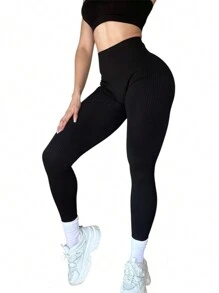 Women's High Waisted Seamless V Cut Leggings Butt Lifter Sports Leggings - 黑色 - 查看 3