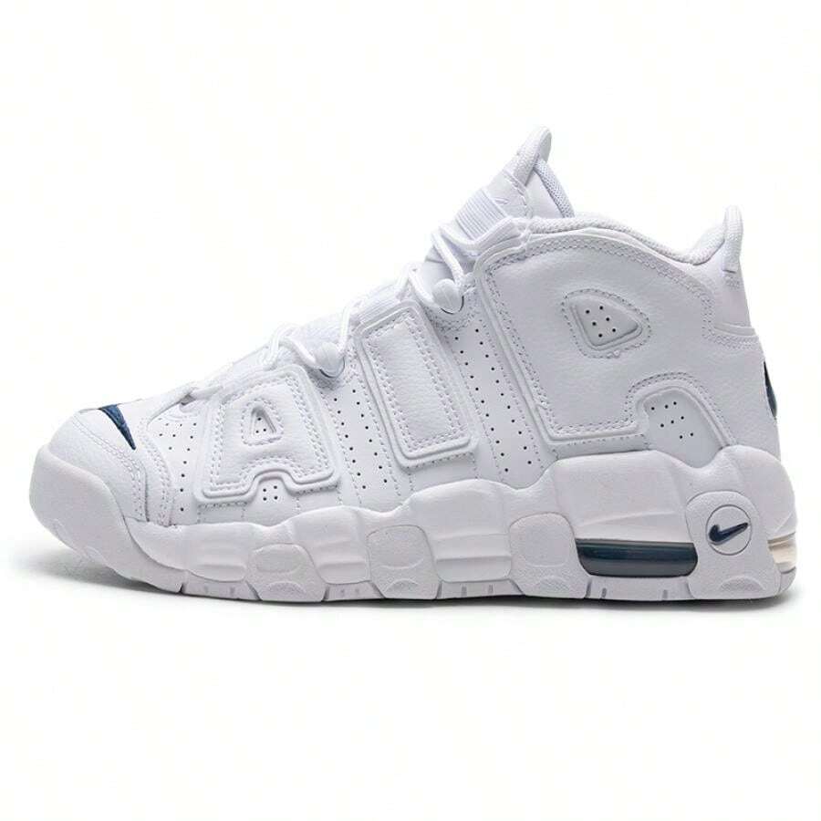 Nike รองเท้าบาสเก็ตบอล AIR MORE UPTEMPO (GS), ระบบลดแรงกระแทก, ฟิตเนสฝึกกีฬาเยาวชน DH9719-100 - สีขาว/กรมท่าเข้ม - ดู 1