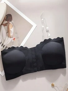 Front Button Seamless Underwear For Women, Detachable Transparent Shoulder Strap Anti-Slip Gather Push Up Invisible Backless Bra - Black - View 8