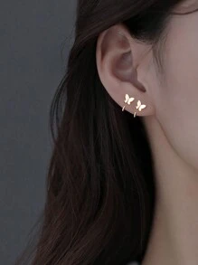 1 Pair Fashionable Minimalist Exquisite Alloy Butterfly Hoop Earrings For Women, Suitable For Daily Wear And Gifts - Silver - View 1