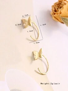1 Pair Fashionable Minimalist Exquisite Alloy Butterfly Hoop Earrings For Women, Suitable For Daily Wear And Gifts - Silver - View 8