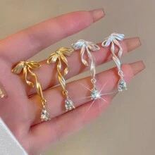 1 Pair Of Ballet Bow Drop Earrings Frosted Matte Fold Sweet Cool Style High Sense Earrings Female
