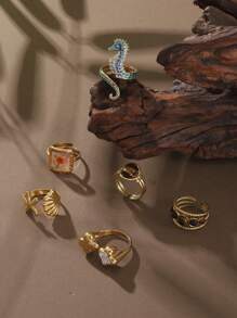 1 chiếc nhẫn hở bằng thép không gỉ thời trang cổ điển thanh lịch sang trọng tối giản sáng tạo trang trí hình học đá quý, thích hợp cho trang phục hàng ngày của phụ nữ, tiệc khiêu vũ, quà tặng ngày lễ tình nhân - hình học - Xem 12