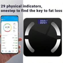 RAF Smart digital badrumsvåg med HD LCD-skärm, 400 Lb kapacitet, kroppssammansättningsanalys, BMI, muskler och fukt, mobilappanslutning, batteridriven (batteri ingår ej) - Svart - Visa 3