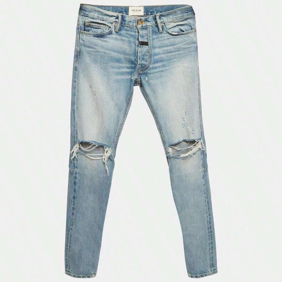 Fear of God Blue Denim Knee Ripped Jeans M Waist 32''