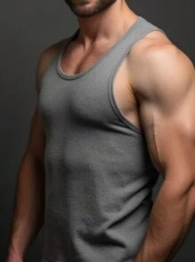 Men's American Style Ribbed Knit Tank Top - 深灰色 - 查看 2