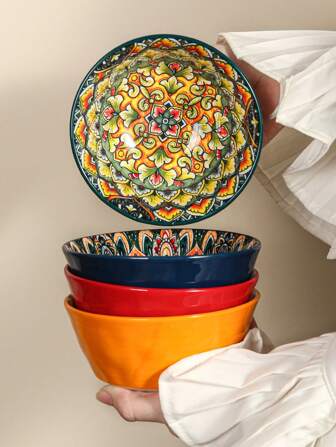 1 件陶瓷餐碗，4 种颜色可选：橙色/红色/蓝色/绿色，适合家庭和餐厅使用，非常实用且有用的餐具