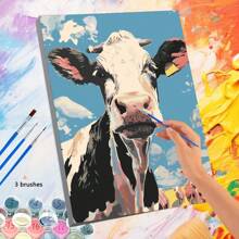 1 套 40*50 厘米可爱奶牛天空帆布油画套装，配有编号图案、颜料、画笔，非常适合初学者和成人墙面装饰、家居装饰和节日礼物 - 40*50cm - 查看 7