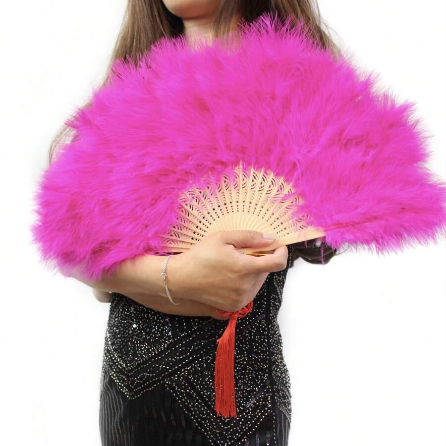 Marabou Large Artificial Feather Fan, Great For Party, Wedding, Halloween Costume, Christmas Tree, DecorationTurkey Feather - 玫紅色 - 查看 1