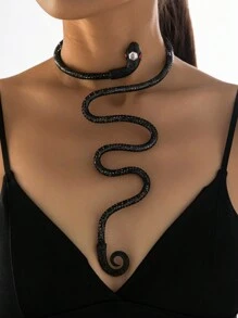 1 件黑蛇设计个性化夸张项链，女士时尚配饰，适合派对和宴会，是送给朋友的绝佳礼物