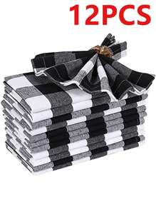 2/6/12 piezas Servilletas de poliéster a cuadros modernos de Halloween y Navidad, adecuadas para restaurante, cocina, cafetería, fiesta festiva, decoración de mesa de comedor, decoración del hogar diaria