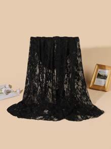 1pc Rose Lace Pattern Scarf, Fashionable Versatile Lightweight Shawl For Women, Suitable For All Seasons - Black - View 13