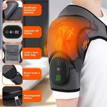 High Qulity Cordless Knee Massager Shoulder Brace With Heat, 3-In-1 Heated Knee Elbow Shoulder Brace Wrap, Vibration Knee Heating Pad, 3 Vibrations And Heating Modes, Heating Pad For Knee Elbow Shoulder - Grey - View 4