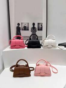 1个PU材质磁扣时尚纯色荔枝图案手提包，时尚小巧的单肩斜挎包，适合各种场合，可调节肩带，用途广泛，适合户外、玩耍、通勤、上学等各种活动，是送给女孩的完美礼物。 - pu手提包 - 查看 1