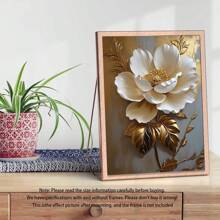 1 pieza, Pintura colgante de lienzo, Pintura decorativa enmarcada, Póster, Arte de pintura de óleo floral blanca elegante con hojas doradas - Decoración de pared abstracta moderna para sala de estar, dormitorio, oficina, etc. - Pintura al óleo enmarcada en HD, regalo perfecto para Halloween, Acción de Gracias, Navidad, decoración de habitaciones, pasillo, cafetería, biblioteca, baño