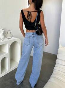 Low Rise Y2k Straight Leg Jeans For Women Spring Fall Summer High Waisted Baggy Jeans Loose Casual Long Denim Pants With Pockets Vintage Boyfriend Loose Fit Jeans Streetwear Wide Leg Trousers - 淺藍色 - 查看 6