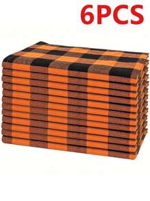 2/6/12 piezas Servilletas de poliéster a cuadros modernos de Halloween y Navidad, adecuadas para restaurante, cocina, cafetería, fiesta festiva, decoración de mesa de comedor, decoración del hogar diaria