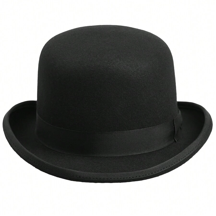 Men Women Felt Bowler Hat Classic Party Hats Lightweight Derby Fedora Hats Costume Accessories - 黑色 - 查看 1