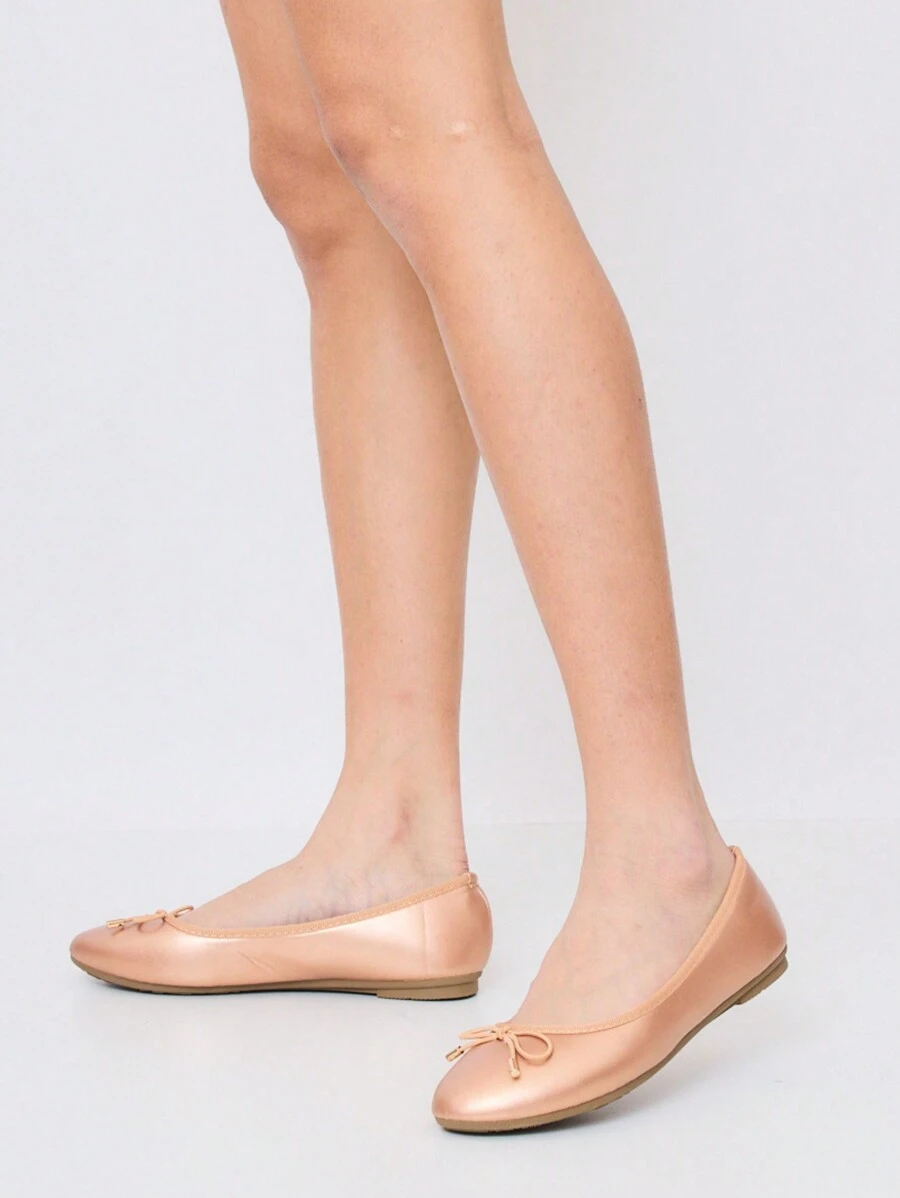 Casual Versatile Minimalist Solid Color Bow Decor Flat Shoes - Champagne - View 1