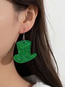 1 对绿色亚克力幸运符高顶礼帽吊坠耳环，圣帕特里克节礼物 - 綠色 - 查看 1