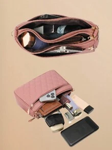 1 túi xách nữ Lingge Love Style, Túi đeo vai thời trang, dễ thương và tươi mới, Túi đeo chéo màu đen, Túi máy ảnh thời trang và đơn giản, Tay nghề thủ công tinh tế, Nhiều lớp, dung lượng lớn, Đựng đồ trang điểm, Son môi, Ví đựng tiền xu, Dây đeo vai có thể điều chỉnh để tự làm, Túi điện thoại thời trang thường ngày, Túi xách dễ thương, Túi đeo vai vuông nhỏ, Túi có dây kéo bằng da PU, Đa năng để sử dụng hàng ngày, Trợ thủ đắc lực khi đi du lịch, Quà tặng ngày lễ, Nhiều màu sắc để lựa chọn - Nhiều màu - Xem 5