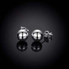Brincos de prata esterlina 925 8/10 mm redondos, lisos, com contas sólidas, para mulheres, joias para festa de casamento e noivado