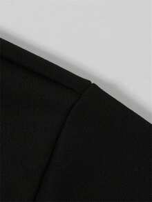 女士纯色宽松连帽衫，长袖抽绳口袋鲨鱼印花休闲街头风，秋季款 - 黑色 - 查看 6