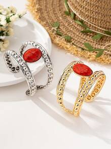 1 chiếc vòng tay kim loại kiểu Bohemian đính đá giả ngọc lam, thích hợp cho phụ nữ dự tiệc, đi chơi và đeo hàng ngày. - Vòng tay cổ điển - Xem 4