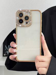1pc Rhinestone Electroplating Laser Engraved TPU Phone Case Compatible With IPhone 16/7P/8P/ X/XS/XR/XS Max/11/11 Pro/11 Pro Max/12/12 Pro/12 Pro Max/ 13/ 13 Pro/13 Pro Max/ 14/ 14 Pro/ 16 Plus/14 Pro Max/ 15/ 15 Pro/ 15 Plus/15 Pro Max, Protective Cover Waterproof Shockproof Anti-Fall Scratch Resistant - Gold - View 6