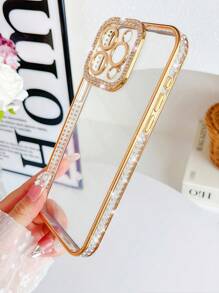 1pc Rhinestone Electroplating Laser Engraved TPU Phone Case Compatible With IPhone 16/7P/8P/ X/XS/XR/XS Max/11/11 Pro/11 Pro Max/12/12 Pro/12 Pro Max/ 13/ 13 Pro/13 Pro Max/ 14/ 14 Pro/ 16 Plus/14 Pro Max/ 15/ 15 Pro/ 15 Plus/15 Pro Max, Protective Cover Waterproof Shockproof Anti-Fall Scratch Resistant - Gold - View 5