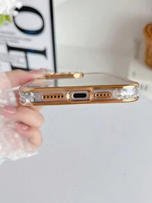 1pc Rhinestone Electroplating Laser Engraved TPU Phone Case Compatible With IPhone 16/7P/8P/ X/XS/XR/XS Max/11/11 Pro/11 Pro Max/12/12 Pro/12 Pro Max/ 13/ 13 Pro/13 Pro Max/ 14/ 14 Pro/ 16 Plus/14 Pro Max/ 15/ 15 Pro/ 15 Plus/15 Pro Max, Protective Cover Waterproof Shockproof Anti-Fall Scratch Resistant - Gold - View 7