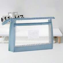 1 pièce Grande pochette de classement maille transparente format A4 avec double fermeture éclair - sac de rangement de documents spacieux et portable, porte-documents, pochette à fermeture éclair, convient pour la maison, l'école et le bureau, fournitures scolaires, fournitures de bureau, rentrée scolaire - Multicolore - Voir 9