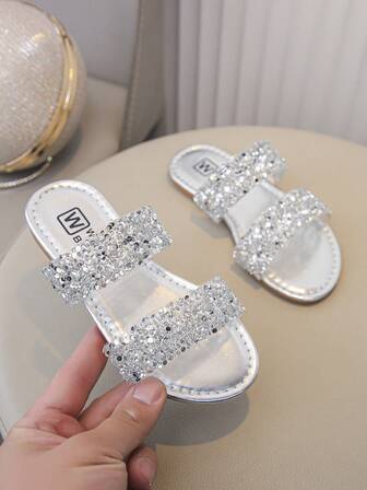 New Spring & Summer Girls' Double Row Rhinestone Fashionable Open Toe Sandals
