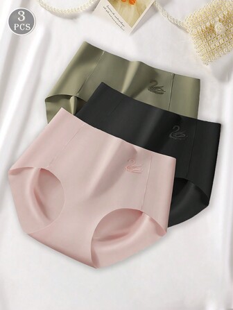 3pcs/Pack Women's Seamless Breathable Ice Silk Mid-Rise Panties