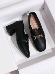 HanDuEke 女士复古粗跟乐福鞋，黑色高跟软皮牛津鞋，百搭 2025 年春秋新品 - 黑色 - 查看 5