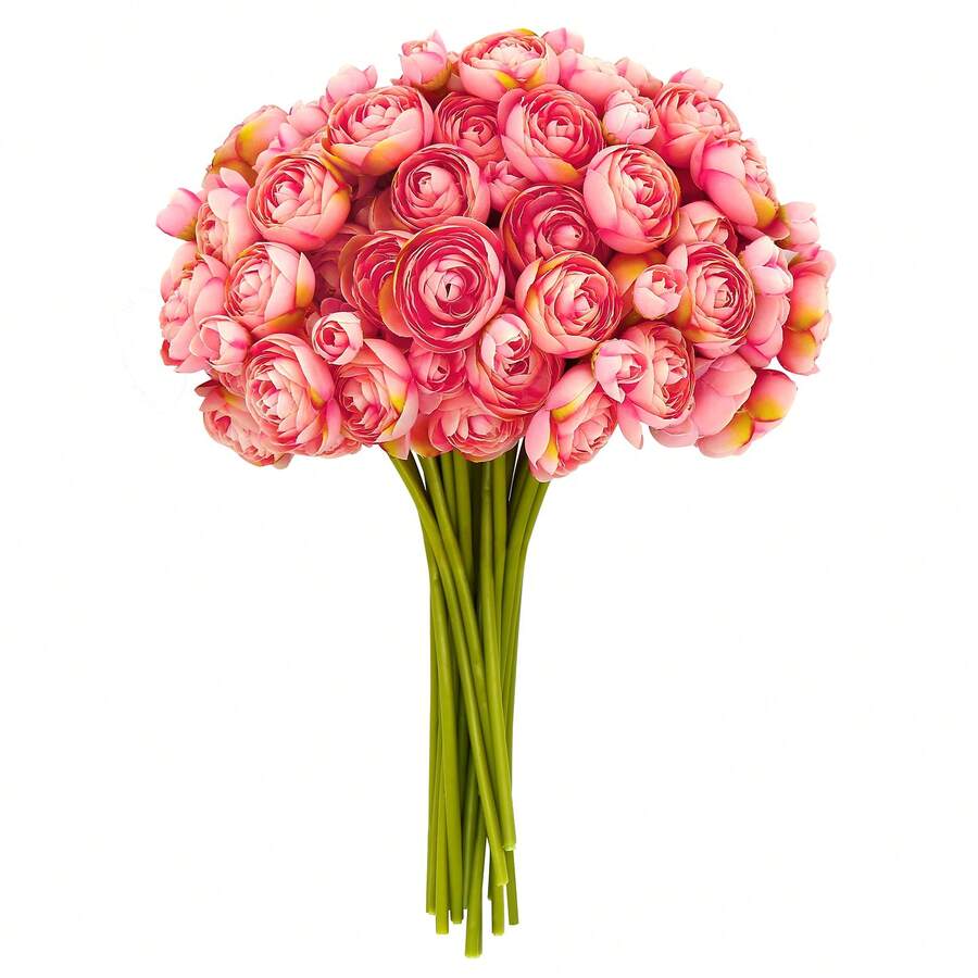 VIKINGS PANDA 24 Pcs Ranunculus Artificial Flowers Bulk 10.5", Mini Faux Silk Ranunculus With Stem, Fake Flowers For Home Decor Indoor Wedding Bouquets Centerpieces (Coral) - Coral - 查看 1