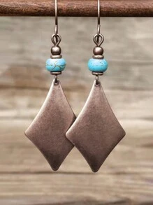 2 件波西米亚复古几何仿绿松石串珠吊坠耳环，女士多色金属耳环，搭配日常服装和派对配饰