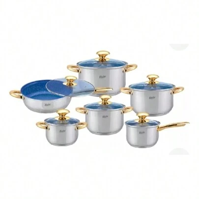 Renueva tu cocina con esta Batería de cocina Acero inoxidable reforzada y pesada Glacial 12 piezas. Cuenta con sartén antiadherente para que prepare sus alimentos sin aceite. Aptas para inducción. Cocina mas sano y delicioso.