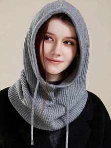 1pc Autumn/Winter Knitted Hat With Scarf, Vintage Thicken Drawstring Beanie Cap, Fashion Versatile Warm Hat & Scarf Set For Men And Women - 1pcs - View 12