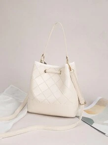Bolso de cubo con cordón para mujer, estampado a cuadros, gran capacidad, bolso de hombro y de mano, nuevo diseño de moda